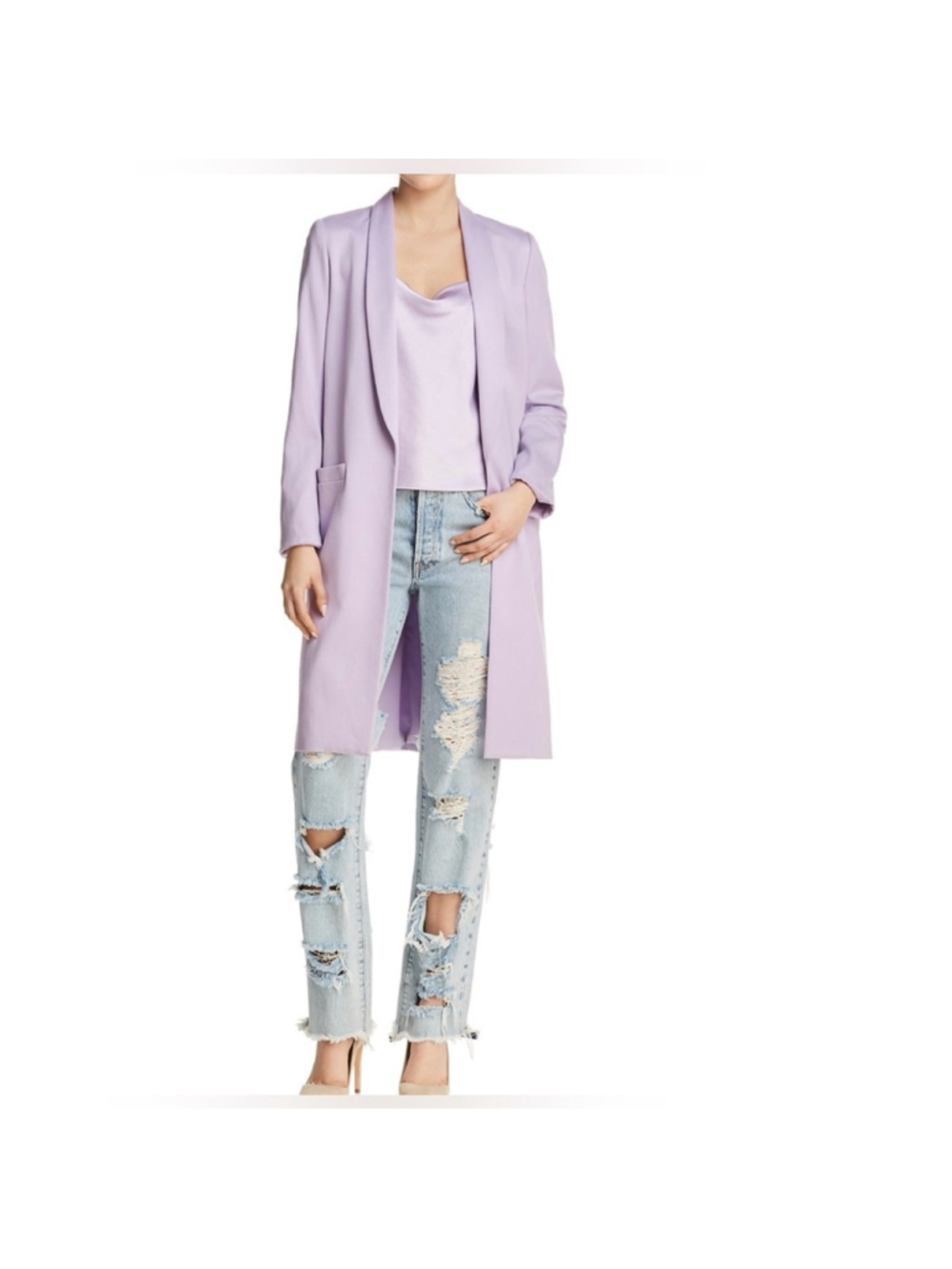 Alice + Olivia Kylie Long Easy Shawl Collar Jacket, Lilac